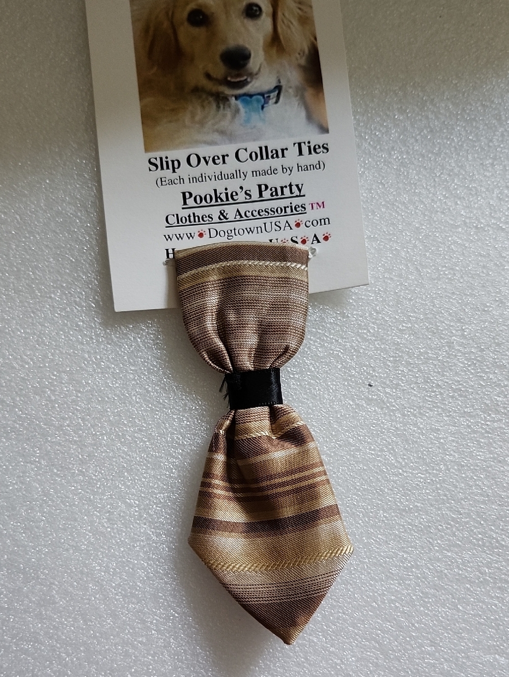 Hand Crafted Brown and Tan Striped Slip-On Dog Tie